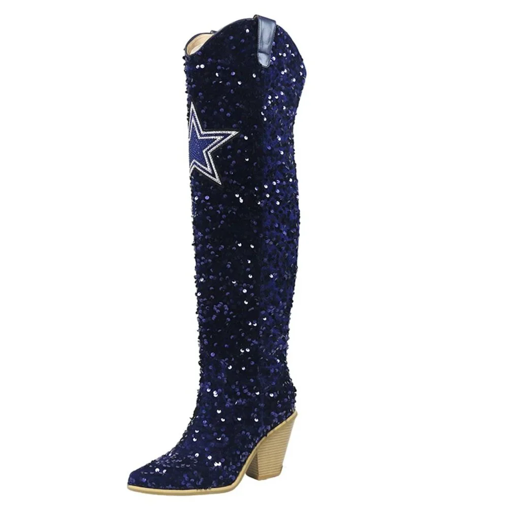 NFL Licensed Team Colored Sequin Over the Knee Boot-Dallas Cowboys - Picture 3 of 3